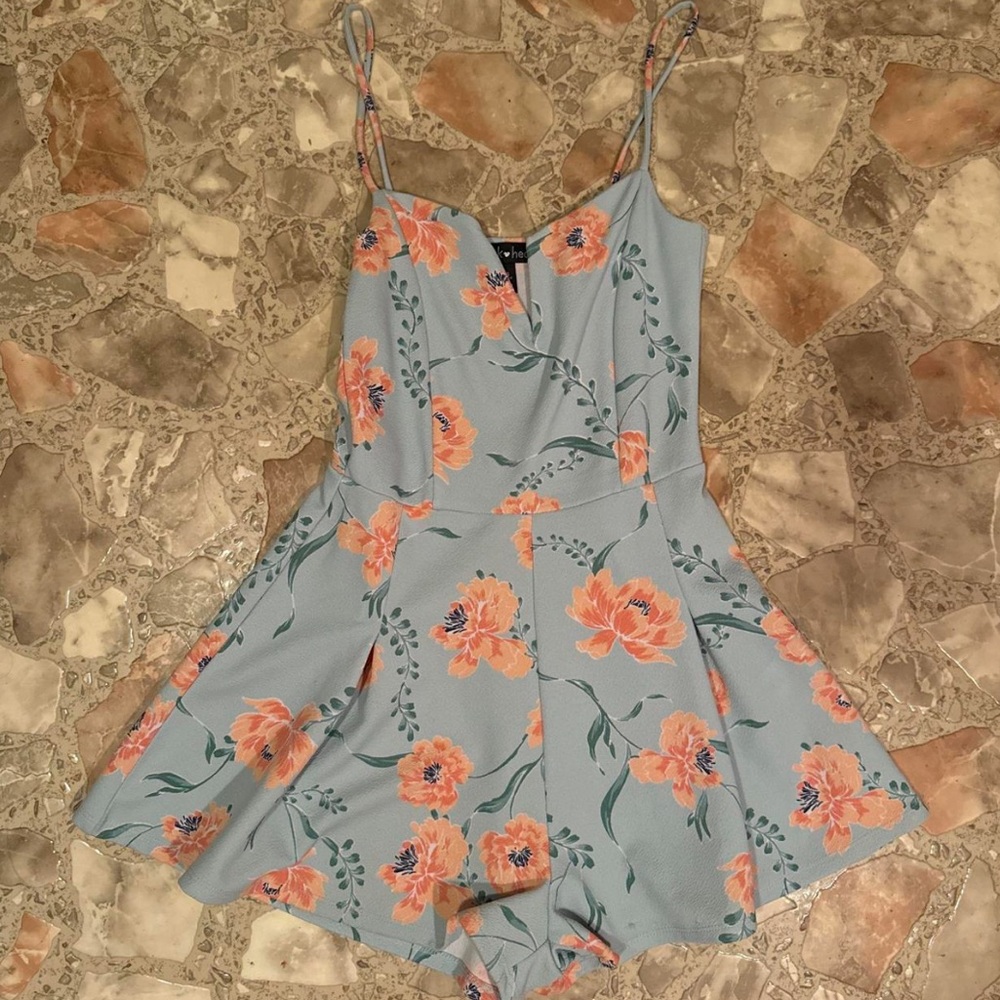 Derek Heart Blue and Coral Floral Romper